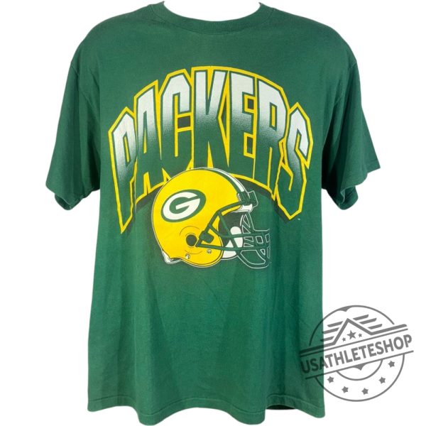 Vintage Green Bay Packers Helmet Nfl Tshirt Retro Football Fan Gear usathleteshop 1