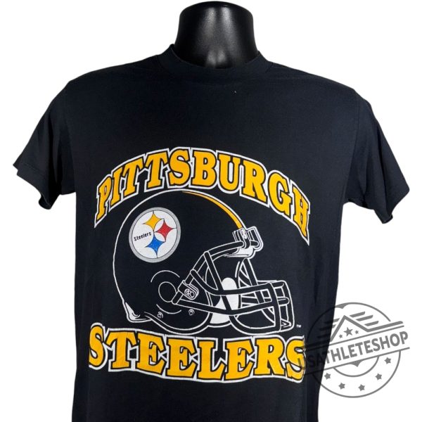 Vintage Pittsburgh Steelers Spellout Large Helmet Nfl Tshirt Classic Sports Tee usathleteshop 1 1