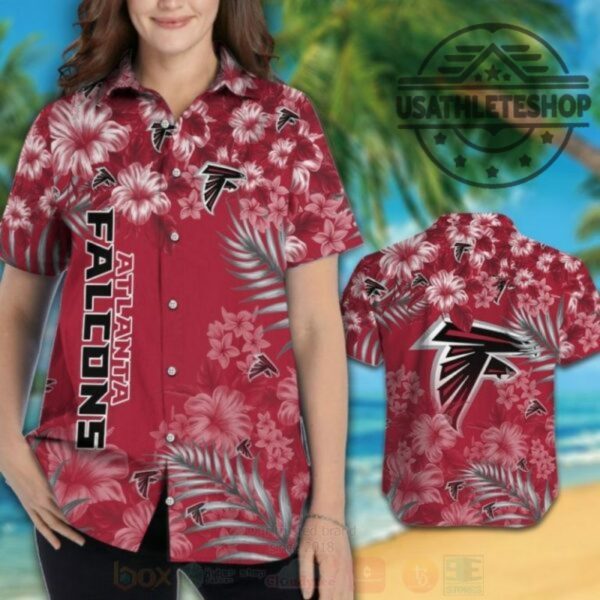 Nfl Atlanta Falcons White Hibiscus Flower Hawaiian Shirt Short