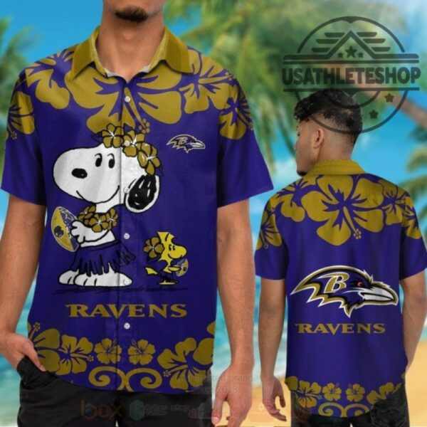 Nfl Baltimore Ravens Snoopy And Woodstock Hawaiian Shirt Short