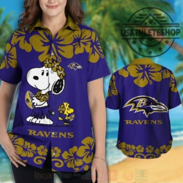 Nfl Baltimore Ravens Snoopy And Woodstock Hawaiian Shirt Short