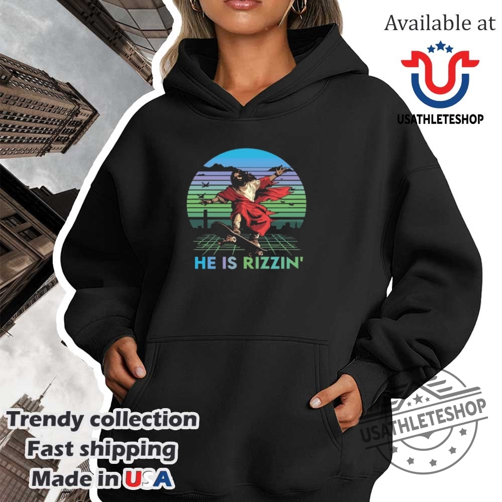 He Is Rizzin Funny Easter Day Jesus Riding Skateboard Tshirt 4 He Is Rizzin Funny Easter Day Jesus Riding Skateboard T-Shirt