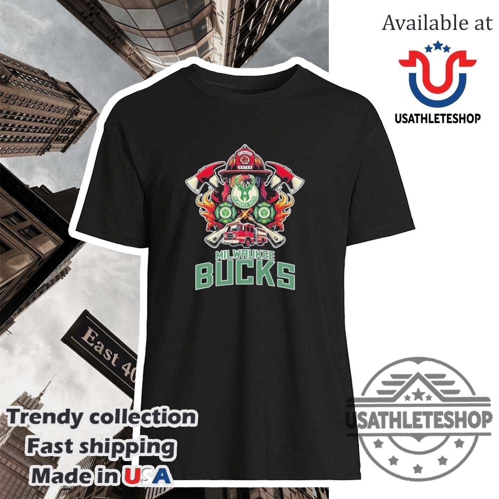 "Top 2025 Sports Fan T-Shirts: NBA, MLB, NHL Playoff Gear" 7 Milwaukee Bucks Fire Dept Firefighters Fan Tshirt