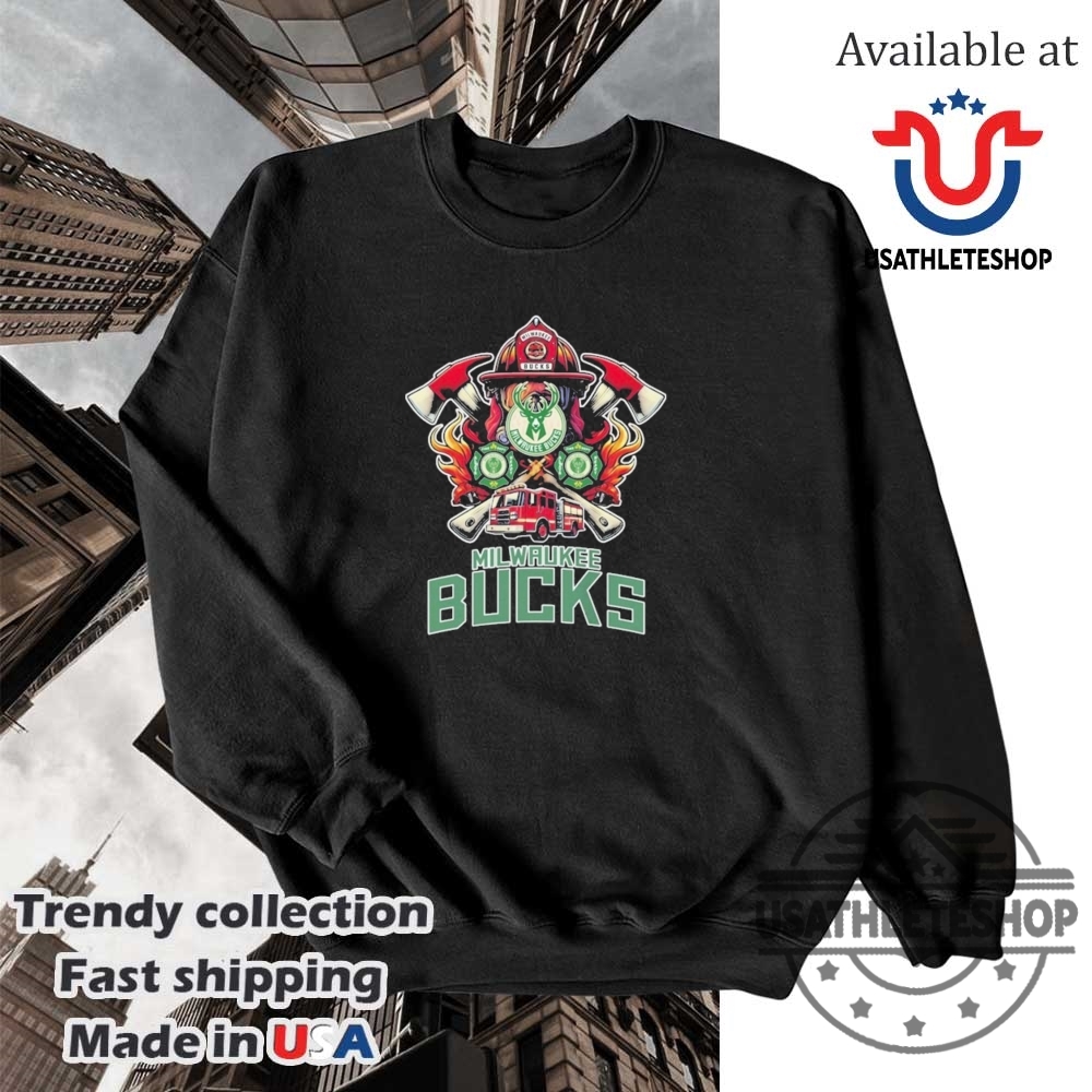 Milwaukee Bucks Fire Dept Firefighters Fan Tshirt 5 Milwaukee Bucks Fire Dept Firefighters Fan T-Shirt