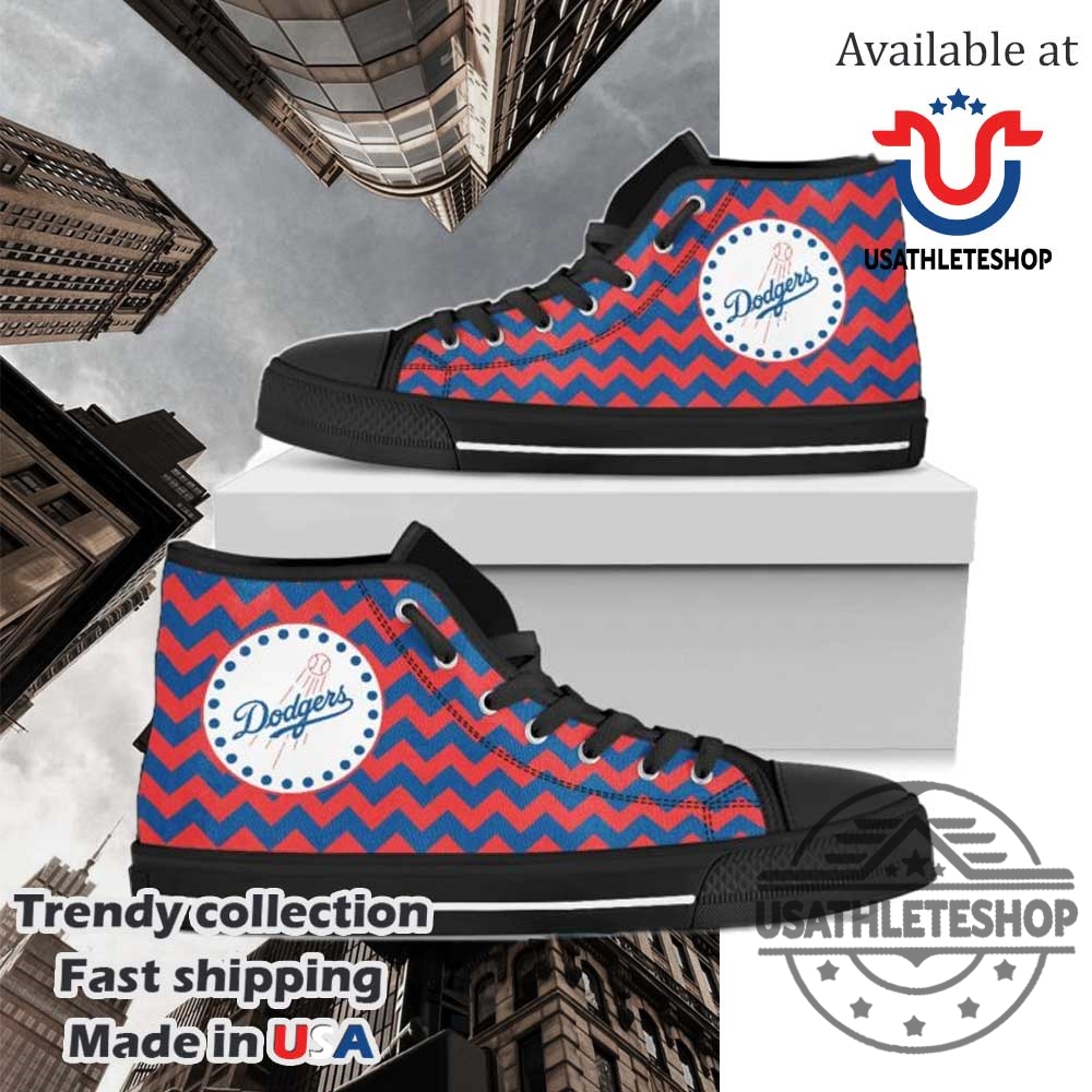 "Top Los Angeles Dodgers High Top Sneakers for Ultimate Fans" 3 Chevron Striped Los Angeles Dodgers High Top Shoes Black Sole Fan Sneakers