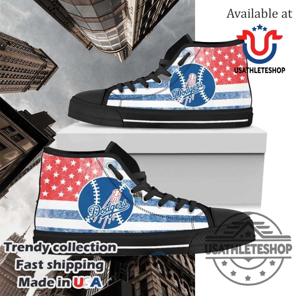 "Top Los Angeles Dodgers High Top Sneakers for Ultimate Fans" 7 American Flag Style Los Angeles Dodgers High Top Shoes Black Sole Fan Sneakers