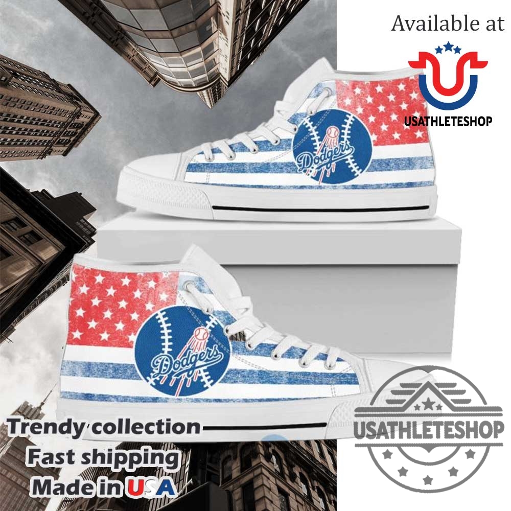 "Top Los Angeles Dodgers High Top Sneakers for Ultimate Fans" 8 American Flag Style Los Angeles Dodgers High Top Shoes White Sole Custom Sneakers