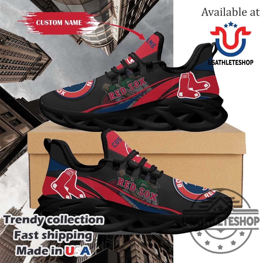 "Top Los Angeles Dodgers High Top Sneakers for Ultimate Fans" 11 Boston Red Sox Mascot Custom Name Sneakers Max Soul Running Shoes Black Sole