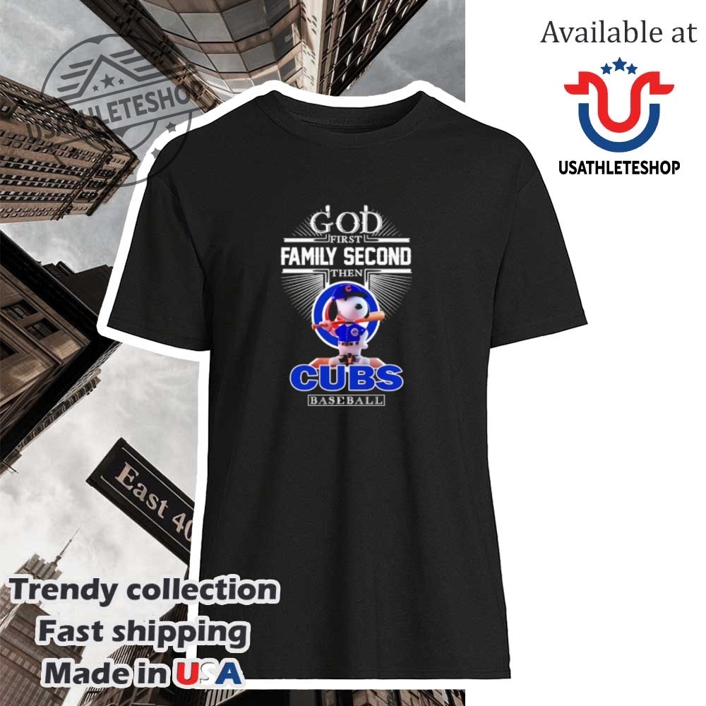 Snoopy God First Family Second Chicago Cubs Baseball Shirt Fan Favorite Tee