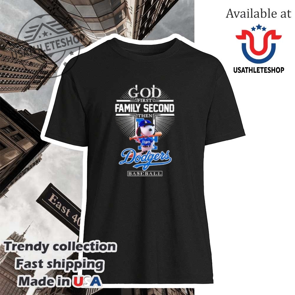 Snoopy God First Family Second Los Angeles Dodgers Baseball Shirt Mlb Tee