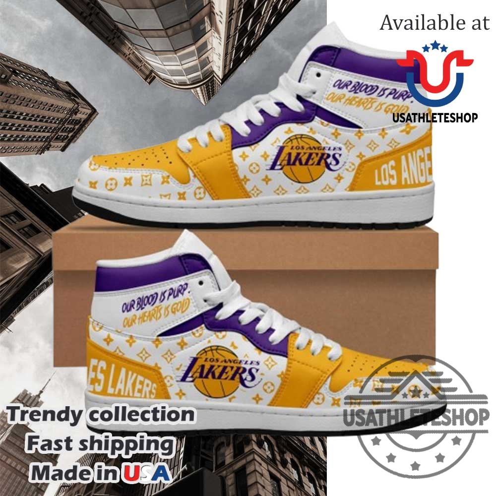 Los Angeles Lakers Air Jordan High Top Sneakers Aj1 Shoes For Men Women 3 Los Angeles Lakers Air Jordan High Top Sneakers – AJ1 Shoes for Men & Women