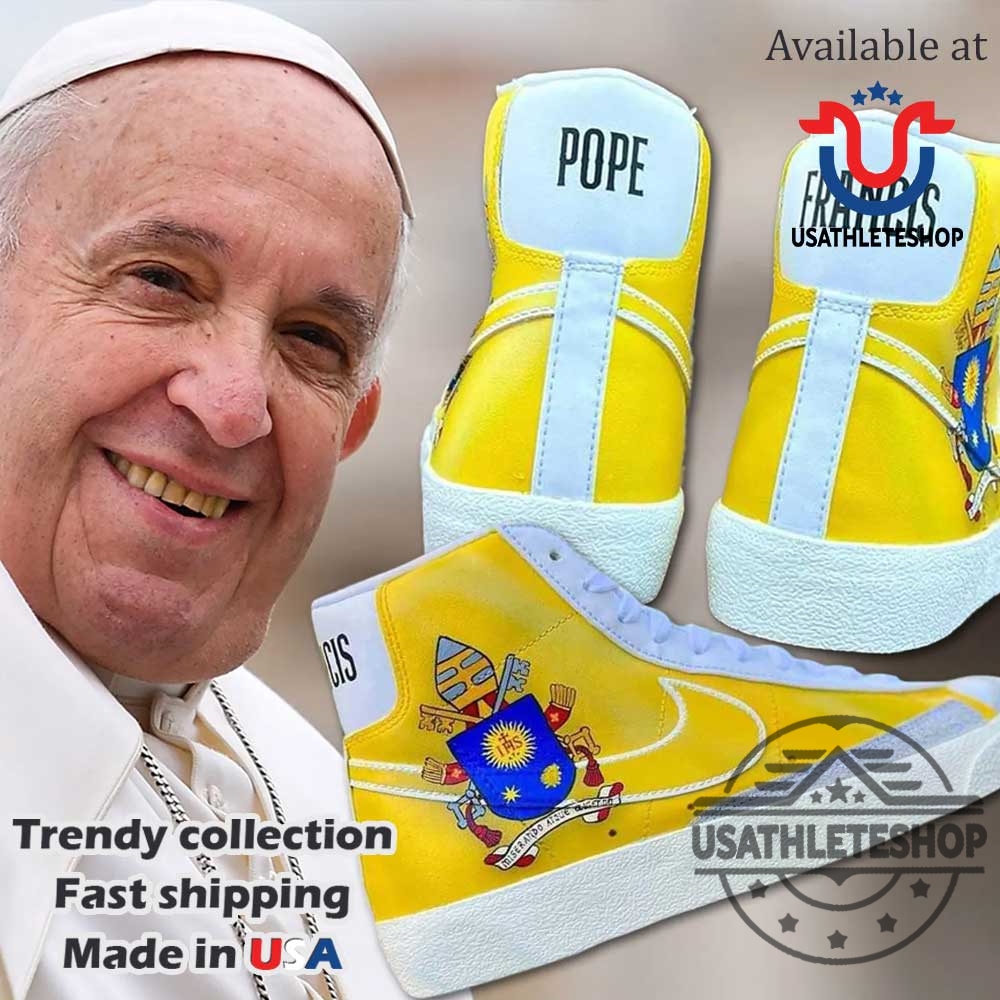 Pope Francis Custom Sneakers Yellow Hightop Shoes With Vatican Emblem 5 Pope Francis Custom Sneakers – Yellow HighTop Shoes with Vatican Emblem