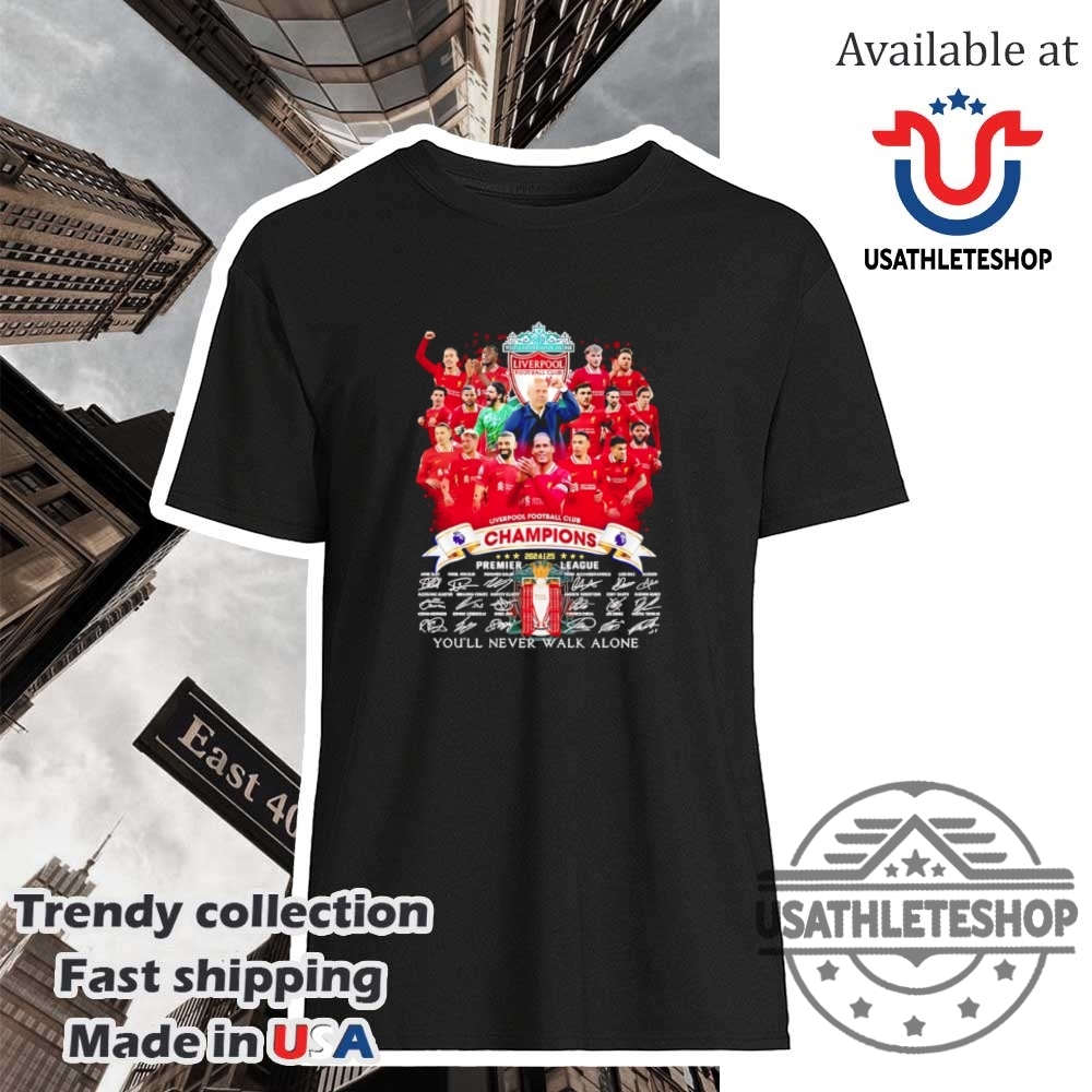 "Celebrate Liverpool's 2025 Premier League Win with Official Champion Shirts" 9 Liverpool Football Club Champions 2025 Youll Never Walk Alone Signatures Shirt