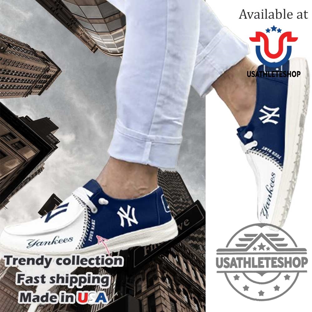 New York Yankees Mlb Personalized Hey Dude Shoes With White Sole Custom Mlb Sneakers 5 New York Yankees MLB Personalized Hey Dude Shoes with White Sole – Custom MLB Sneakers