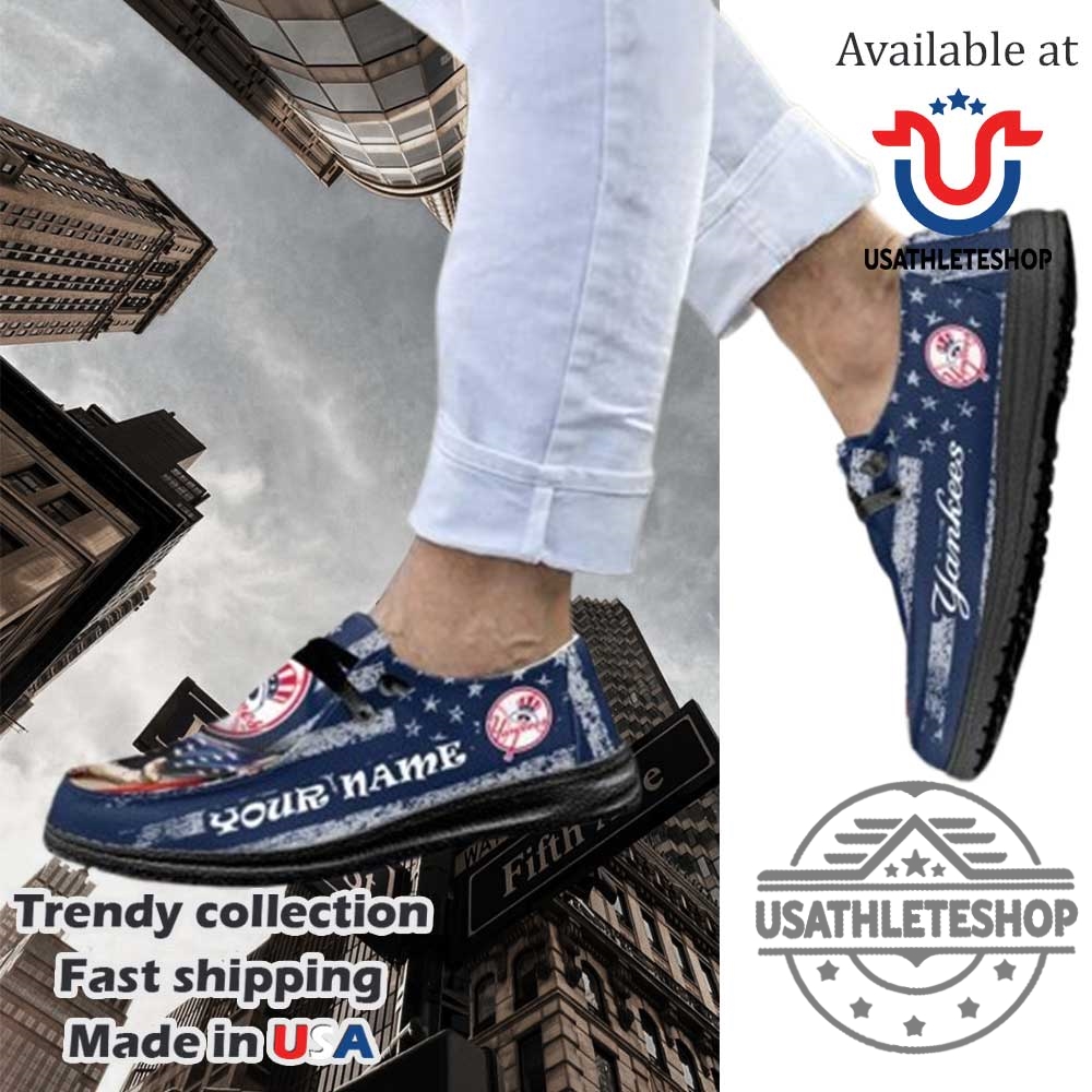"Top 5 Custom New York Yankees Sneakers Every Fan Needs" 8 New York Yankees American Proud Personalized Hey Dude Shoes With Black Sole Custom Baseball Sneakers