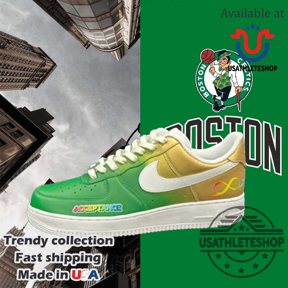 Boston Celtics X To The Max Autism Acceptance 2025 Limited Edition Air Force 1 Custom Champion Sneakers 3 Boston Celtics x To The Max Autism Acceptance 2025 Limited Edition Air Force 1 – Custom Champion Sneakers