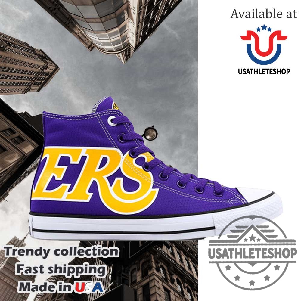 Los Angeles Lakers Hightop Converse Sneakers Basketball Shoes For Fans 3 Los Angeles Lakers High-Top Converse Sneakers Basketball Shoes for Fans