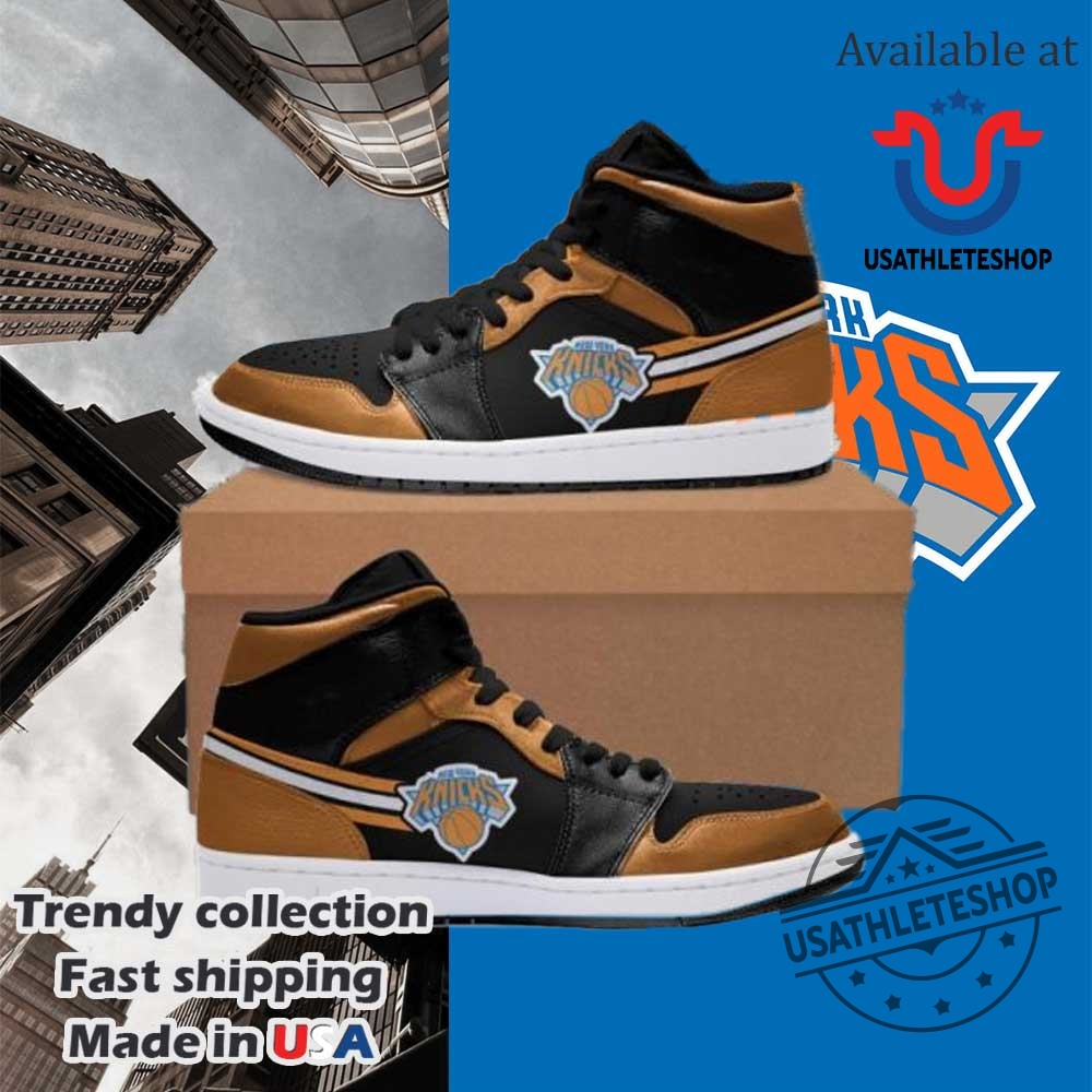 "Top 5 NBA New York Knicks Air Jordan 13 Shoes Collection" 7 Nba New York Knicks Orange Black Air Jordan 1 High Sneakers