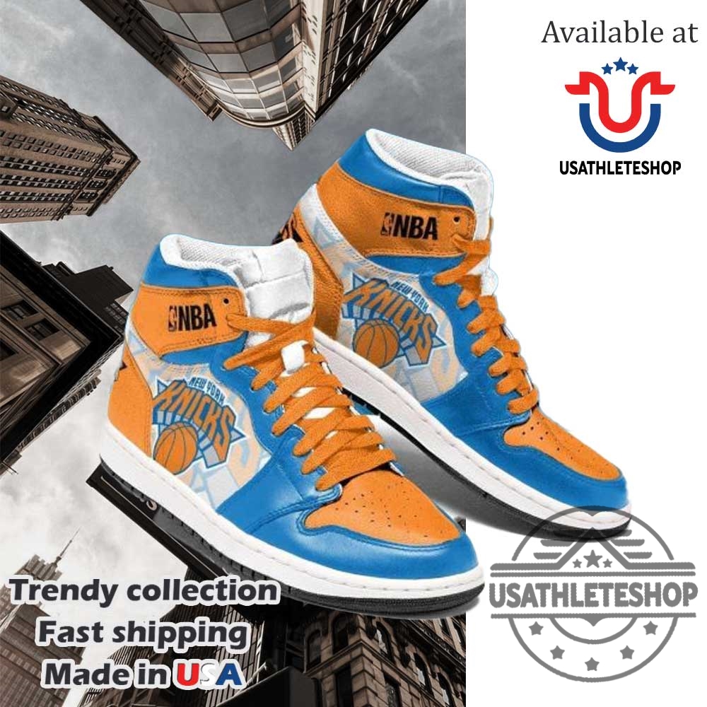 Nba New York Knicks Orange Blue Air Jordan 1 High Sneakers 3 NBA New York Knicks Orange Blue Air Jordan 1 High Sneakers