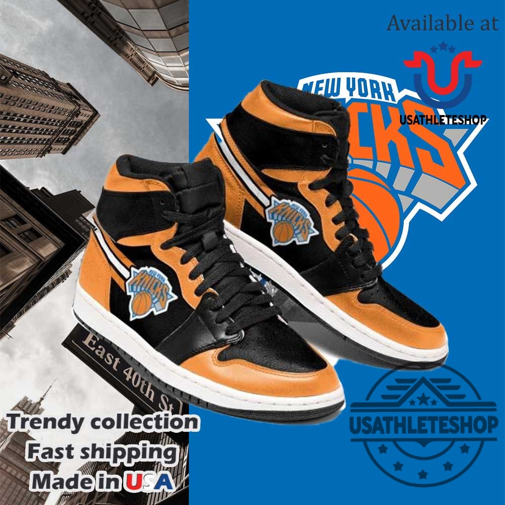 Nba New York Knicks Orange Black Air Jordan 1 High Sneakers 4 NBA New York Knicks Orange Black Air Jordan 1 High Sneakers