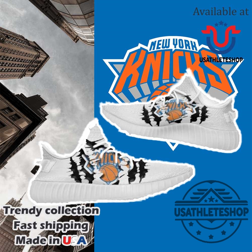 "Top NBA-Themed Sneakers: Air Jordans and Yeezys for Knicks, Celtics Fans" 4 Nba New York Knicks White Scratch Yeezy Boost Sneakers White Sole