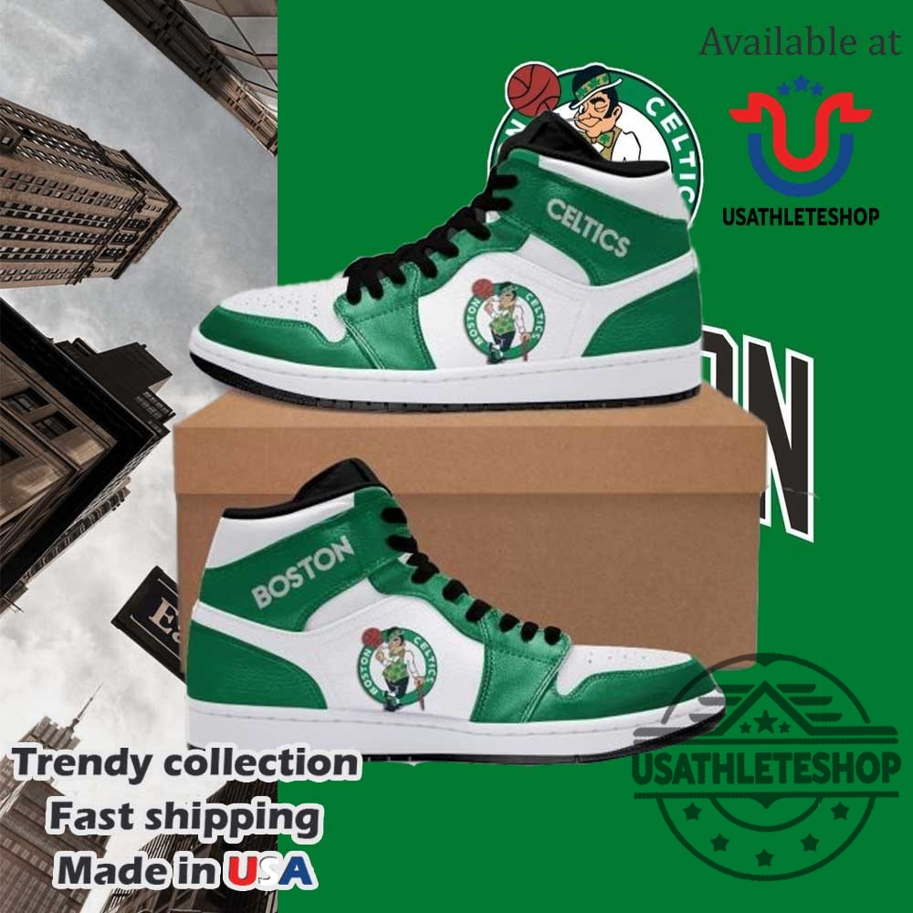 "Top NBA-Themed Sneakers: Air Jordans and Yeezys for Knicks, Celtics Fans" 7 Boston Celtics Jordan 1 Hightop Sneakers Limited Edition Basketball Fan Shoes