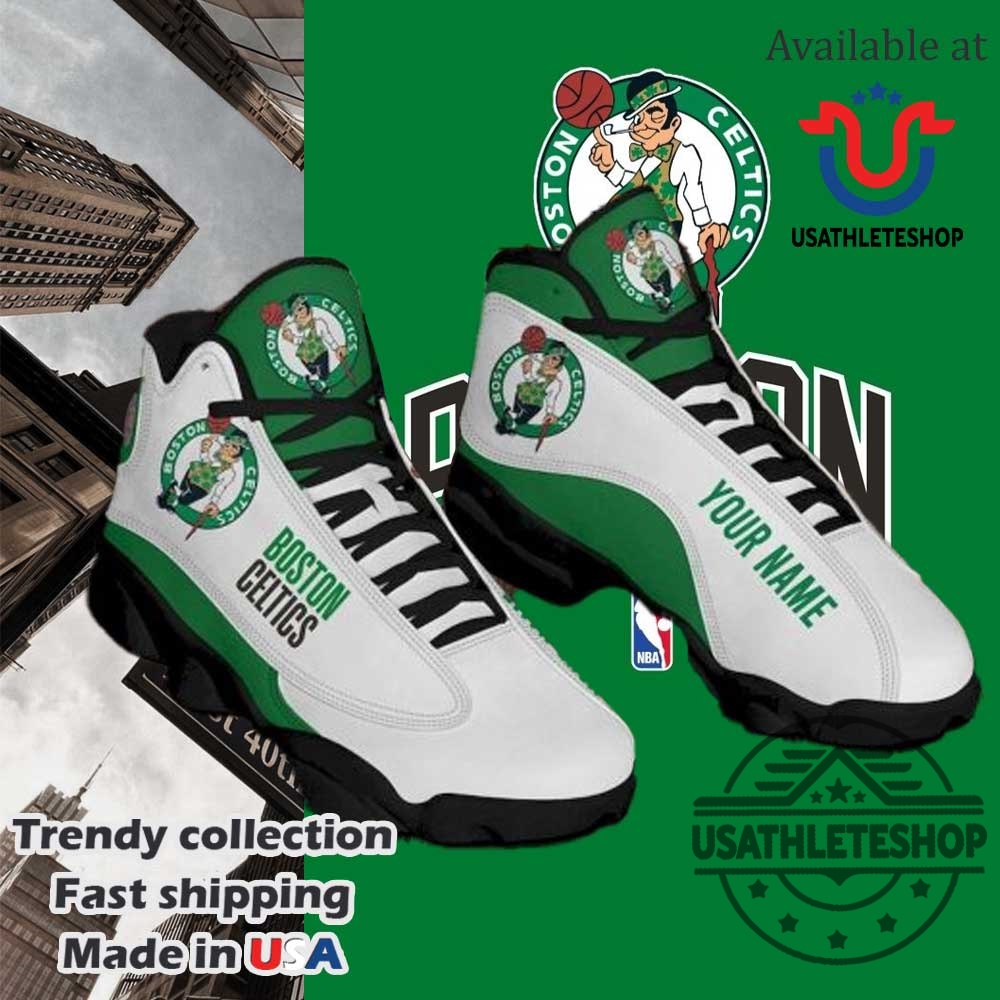 "Top NBA-Themed Sneakers: Air Jordans and Yeezys for Knicks, Celtics Fans" 9 Nba Boston Celtics Custom Name Black Green Air Jordan 13 Shoes