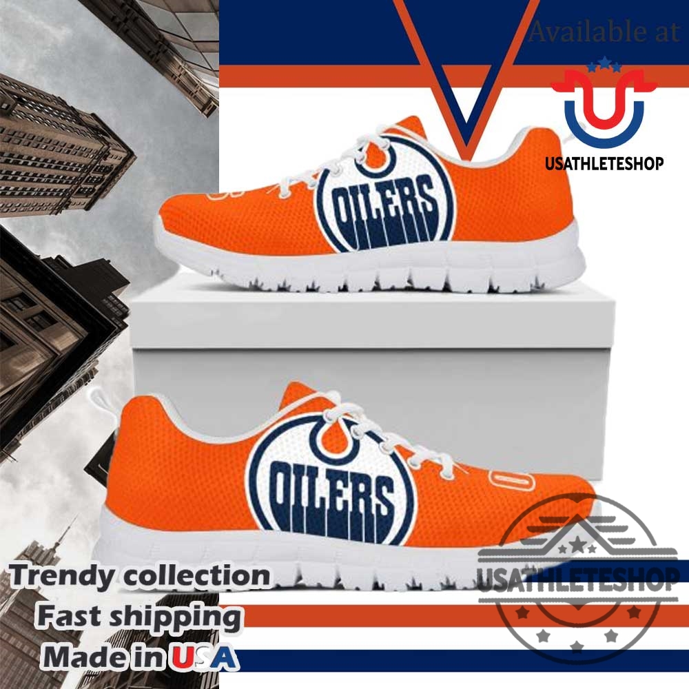 "Top Edmonton Oilers Sneakers: Run in Style with Team Spirit" 2 Edmonton Oilers Logo Running Shoes With White Sole Nhl Official Team Sneakers