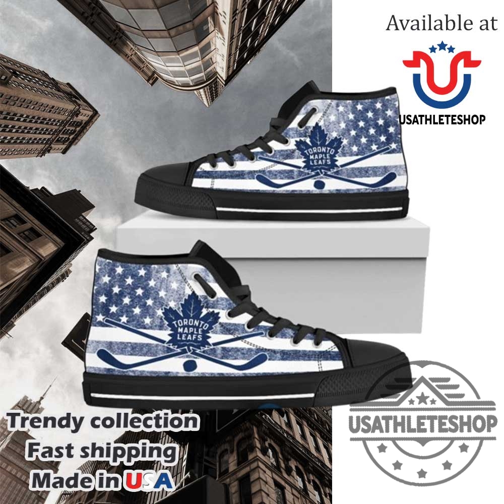Toronto Maple Leafs High Top Sneakers Nhl Fan American Flag Hockey Shoes Black Sole 2027 3 Toronto Maple Leafs High Top Sneakers – NHL Fan American Flag Hockey Shoes Black Sole 2027