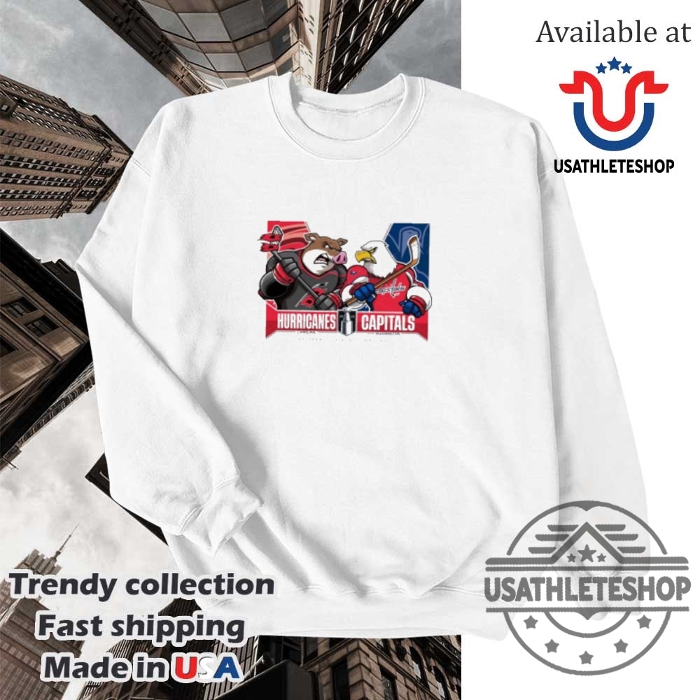 Carolina Hurricanes Vs Washington Capitals 2025 Stanley Cup Mascot Matchup Tshirts 5 Carolina Hurricanes vs Washington Capitals 2025 Stanley Cup Mascot Matchup T-Shirts