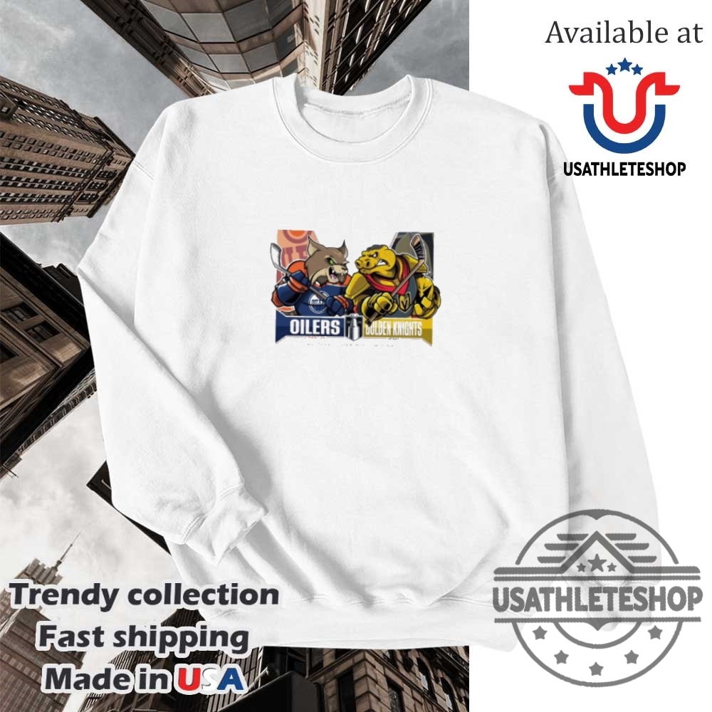 Edmonton Oilers Vs Vegas Golden Knights 2025 Stanley Cup Mascot Matchup Tshirt Nhl Playoffs Rivalry Tee 5 Edmonton Oilers vs Vegas Golden Knights 2025 Stanley Cup Mascot Matchup T-Shirt – NHL Playoffs Rivalry Tee