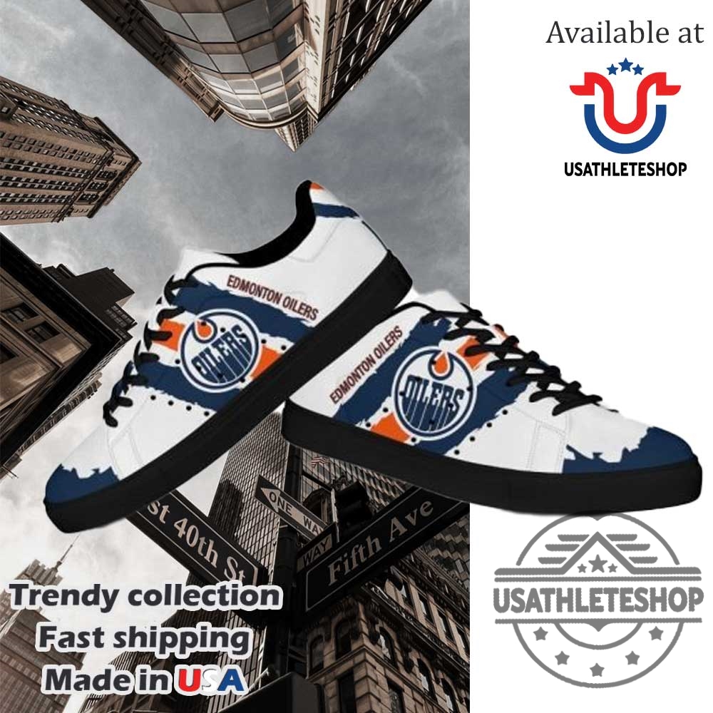 Nhl Edmonton Oilers Stan Smith Shoes Black Sole 4 NHL Edmonton Oilers Stan Smith Shoes Black Sole