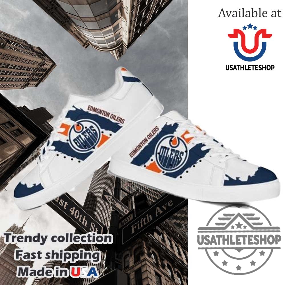 Nhl Edmonton Oilers Stan Smith Shoes White Sole 5 NHL Edmonton Oilers Stan Smith Shoes White Sole