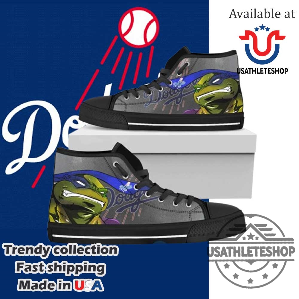 Step Up Your Game: Custom MLB Sneakers for Mets and Dodgers Fans 4 Los Angeles Dodgers Ninja High Top Sneakers Ugly Turtle Black Sole Baseball Shoes