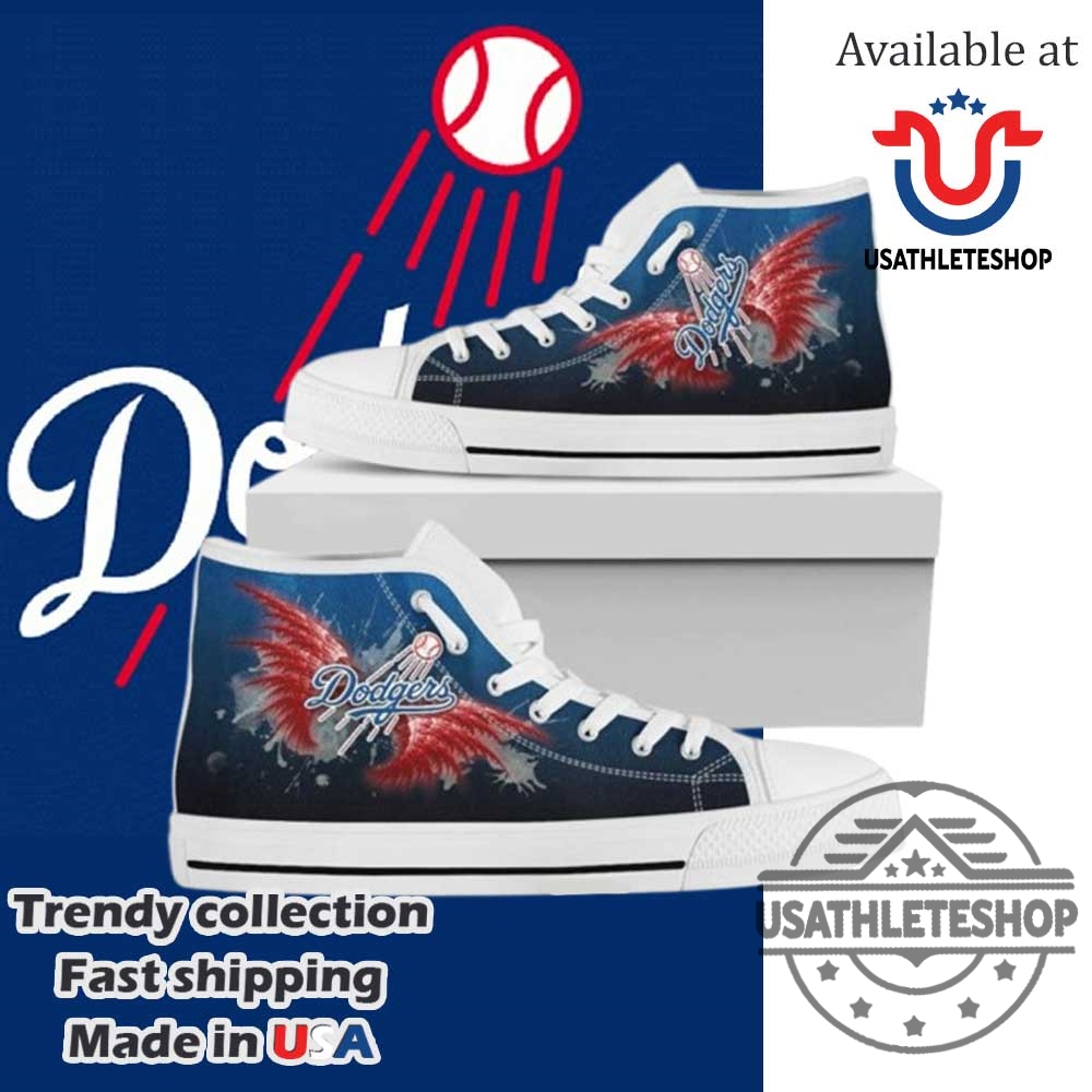Step Up Your Game: Custom MLB Sneakers for Mets and Dodgers Fans 7 Los Angeles Dodgers Winged Baseball Fan High Top Sneakers White Sole Canvas Shoes