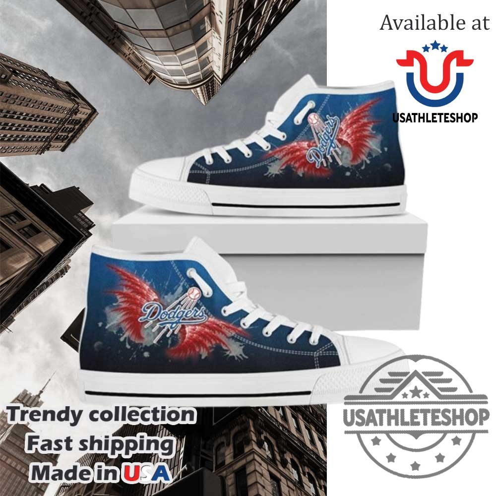 Los Angeles Dodgers Winged Baseball Fan High Top Sneakers White Sole Canvas Shoes 3 Los Angeles Dodgers Winged Baseball Fan High Top Sneakers – White Sole Canvas Shoes