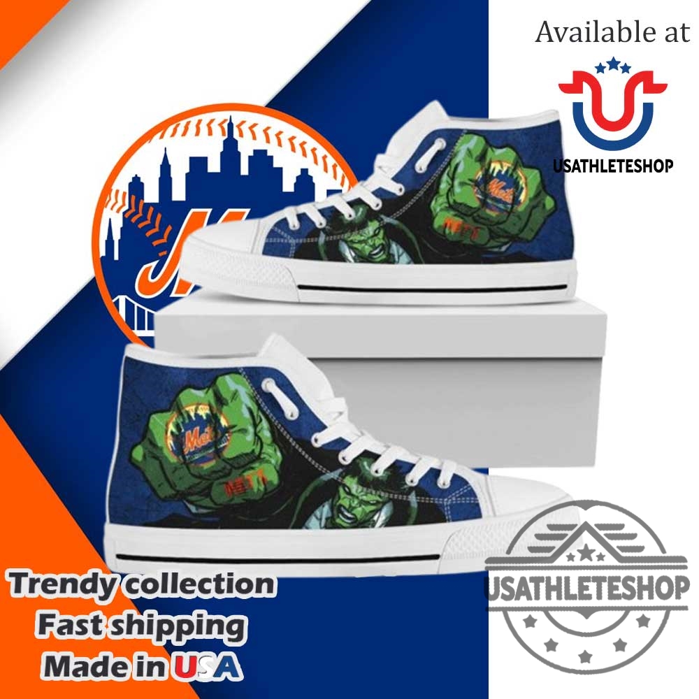 Step Up Your Game: Custom MLB Sneakers for Mets and Dodgers Fans 10 New York Mets X Hulk Marvel High Top Sneakers White Sole Superhero Fan Shoes