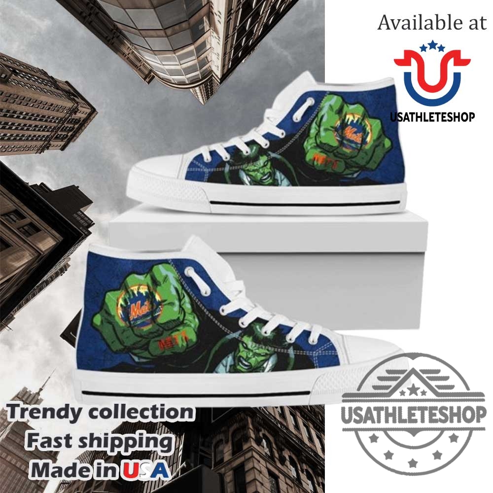 New York Mets X Hulk Marvel High Top Sneakers White Sole Superhero Fan Shoes 3 New York Mets x Hulk Marvel High Top Sneakers – White Sole Superhero Fan Shoes