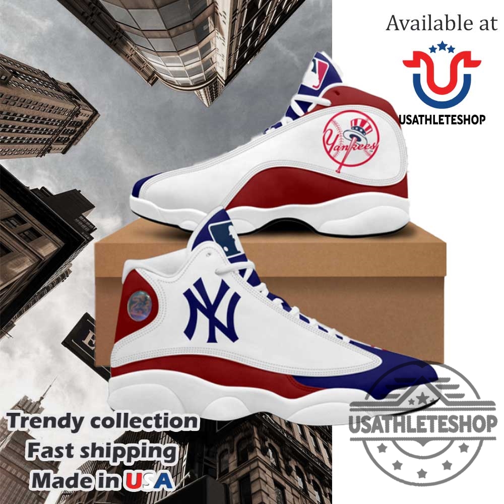 New York Yankees Custom Jordan 13 Sneakers Red White Blue Mlb Baseball Shoes 3 New York Yankees Custom Jordan 13 Sneakers – Red White Blue MLB Baseball Shoes