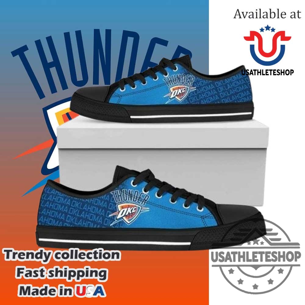 "Shop Oklahoma City Thunder Sneakers: High, Low, Custom Styles Available" 6 Nba Oklahoma City Thunder Low Top Shoes Black Sole