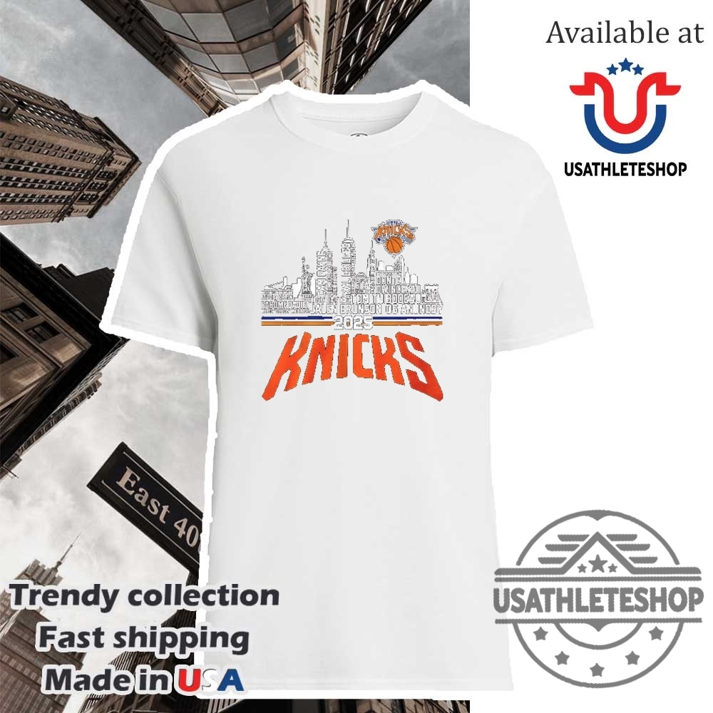 "Top New York T-Shirts: Yankees & Knicks Logo Tees Collection" 12 New York Knicks 2025 Roster Skyline Tee Brunson Anunoby Coach Thibodeau