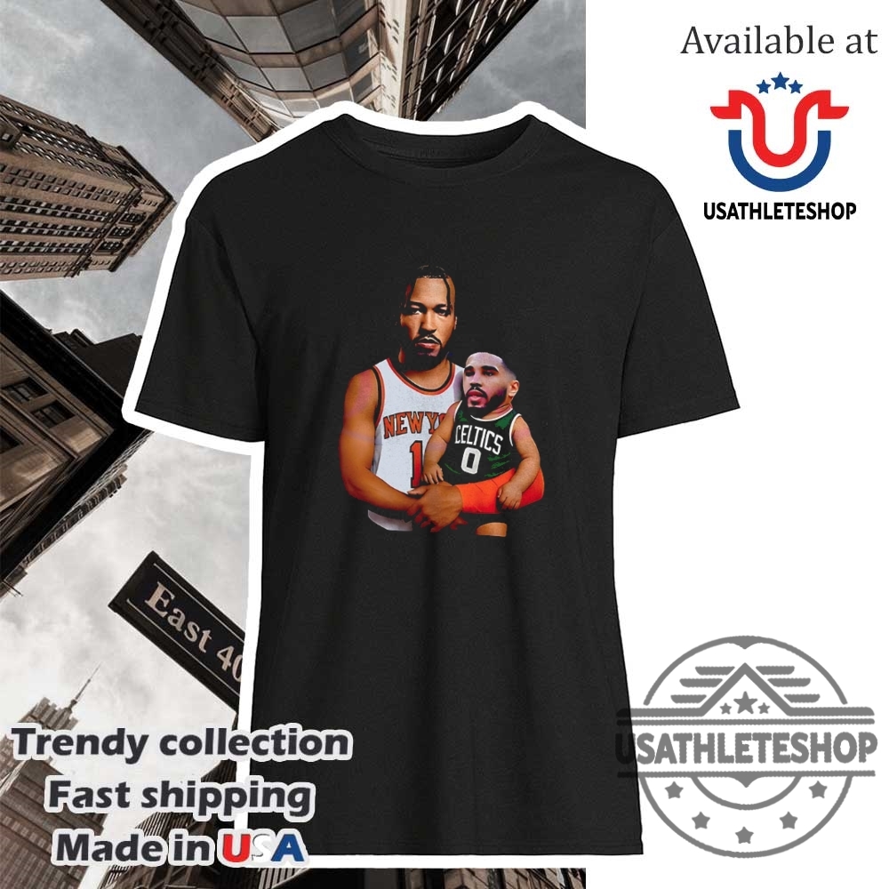 "Top New York T-Shirts: Yankees & Knicks Logo Tees Collection" 28 Jayson Tatum Carrying Baby Jalen Brunson Shirt Celtics Vs Knicks 2025