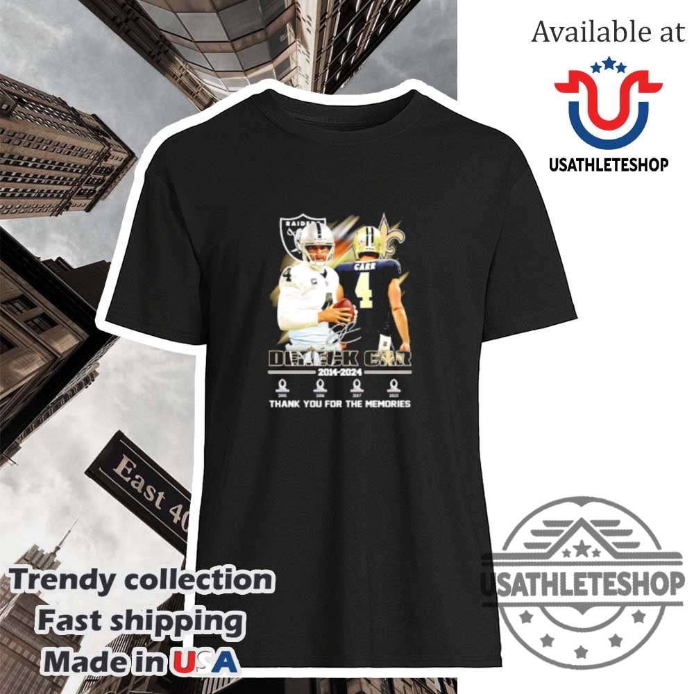 "Top New York T-Shirts: Yankees & Knicks Logo Tees Collection" 29 Derek Carr Las Vegas Raiders 20142025 Memories Signature Shirt