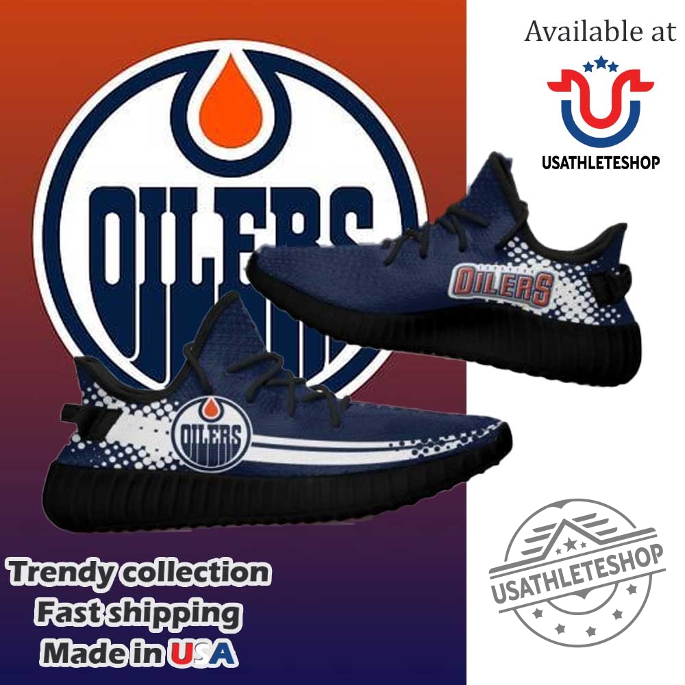 "Top Custom Sneakers for Toronto Maple Leafs & NHL Fans" 14 Nhl Edmonton Oilers Navy Blue White Yeezy Boost Sneakers Black Sole
