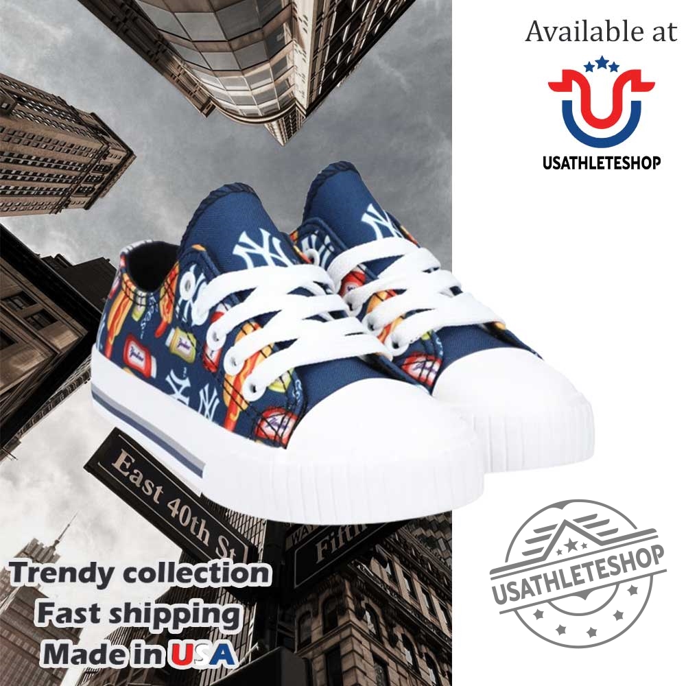 "Top 5 Vintage and Custom New York Yankees Sneakers for Fans" 4 New York Yankees Foco Food Print Low Top Canvas Sneakers