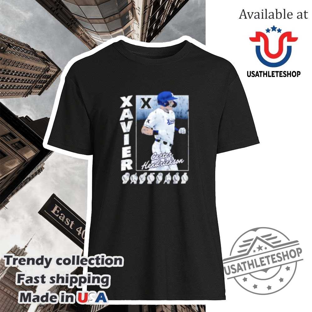 "Express Your Team Pride with Custom Gameday Shirts for Fans" 19 Carter Hendrickson Xavier Baseball Illustrated Shirt
