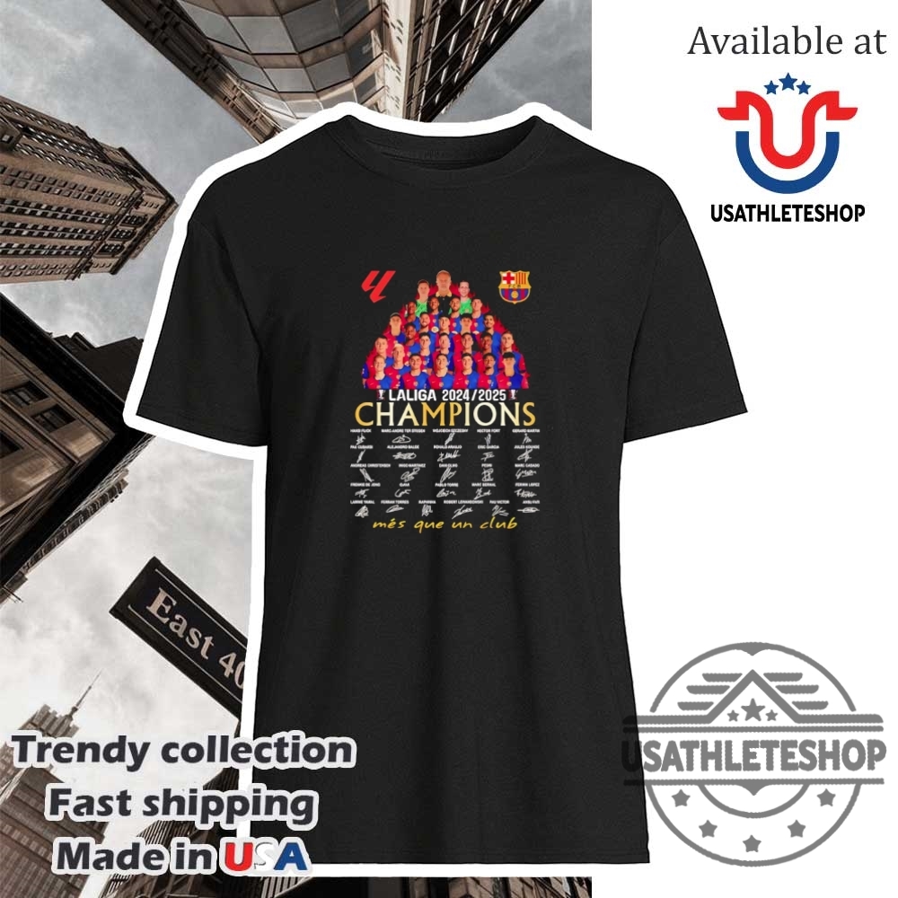 "Celebrate Barcelona's 2024-2025 La Liga Triumph with Exclusive Shirts" 5 Laliga 2024 2025 Champions Barcelona Mes Que Un Club Signatures Shirt