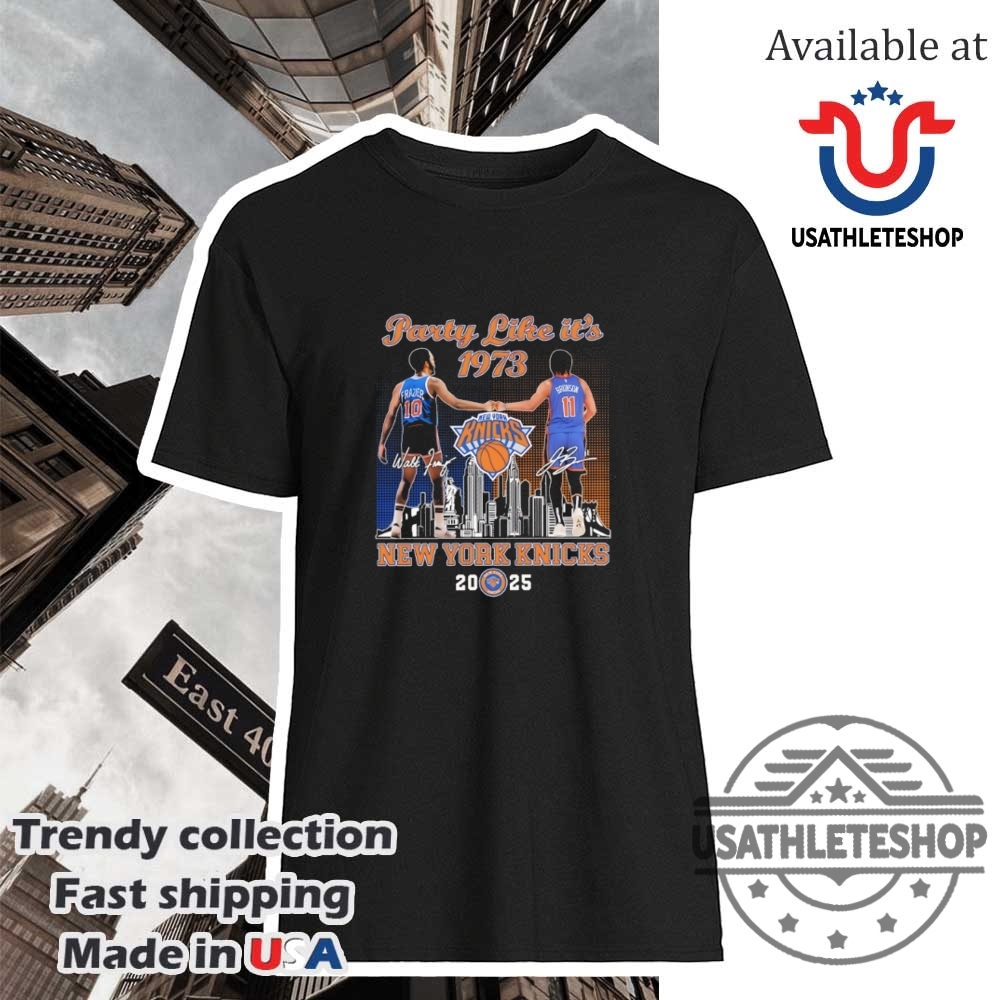 "Celebrate Barcelona's 2024-2025 La Liga Triumph with Exclusive Shirts" 30 Party Like Its 1973 New York Knicks 2025 Frazier And Brunson Skyline Shirt