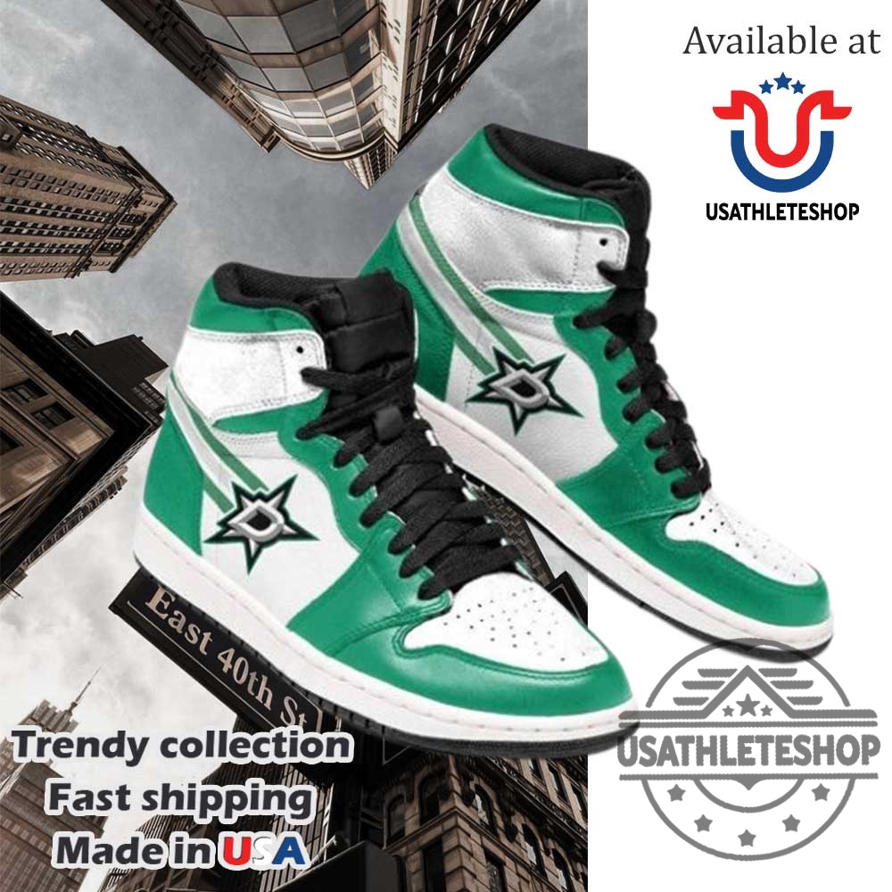"Custom NHL Sneakers: Support Your Team in Style and Comfort" 2 Dallas Stars Custom Hightop Sneakers Green White Hockey Fan Shoes For Men And Women