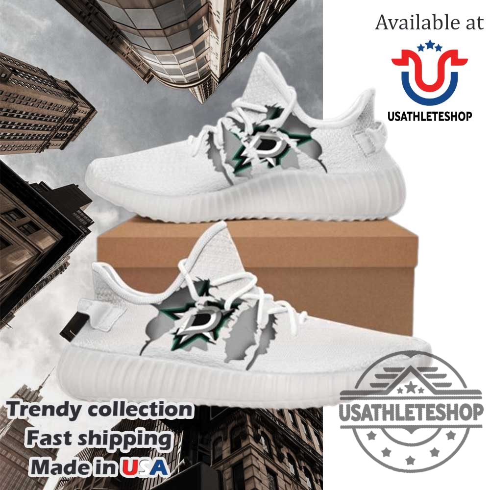 "Custom NHL Sneakers: Support Your Team in Style and Comfort" 3 Nhl Dallas Stars Tearing Open Logo Yeezy Boost Sneakers